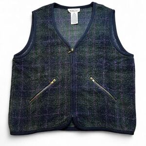 Vintage fleece full zip purple‎ green Talbots vest size medium